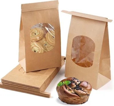 Produktbild von Braune Kraftpapier-Beutel mit Sichtfenster - Oelbeständig und Selbstschließend - 25 Stück