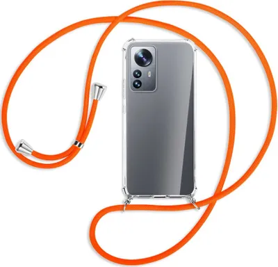 Produktbild von Handykette Backcover-Schutzhülle mit Band (Metall silberfarben) für Xiaomi 12 Pro - neonorange