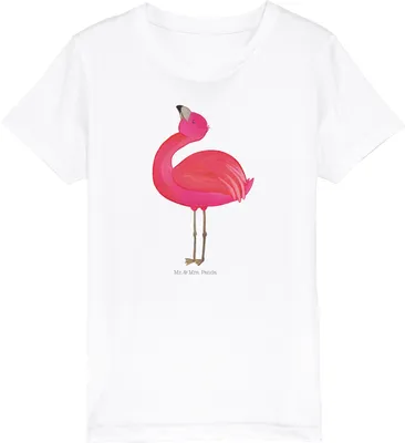 Produktbild von Mr. & Mrs. Panda Kleinkinder T-Shirt Flamingo Stolz 3-4 Jahre (98/104) - Weiß - Geschenk, Rosa, Freundin, Schwester, Teenager, Mama, Baumwoll Kinder, Mädchen, Kindershirt