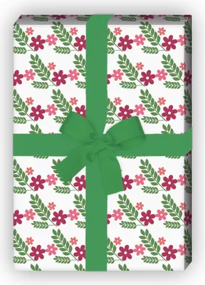 Produktbild von Schönes Geschenkpapier mit Streu-Blumen Streifen, weiß - G8087, 32 x 48cm