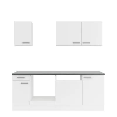 Produktbild von Küchenblock Oslo 210 cm weiss matt mit Einbauspüle ohne Elektrogeräte (Geschirrspüler geeignet)