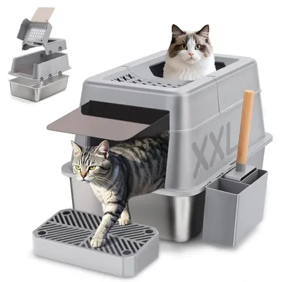 Immagine prodotto di Lettiera per gatti in acciaio inossidabile con coperchio, taglia XXL, capacità 38 litri, dimensioni 61x42x39 cm
