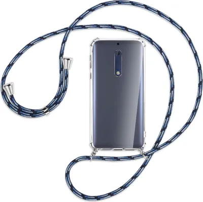 Produktbild von Handykette Backcover-Schutzhülle mit Band (Metall silberfarben) für Nokia 5 - Blautöne