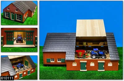 Obrázok produktu pre KidsGlobe Viehstall mit Bauernhaus aus Holz, Maße 75x55x32cm, Maßstab 1:32