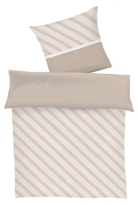 Produktbild von Satin-Wende-Bettwäsche - 155 x 220 cm - Beige - Braun - mit Reißverschluss - Streifen