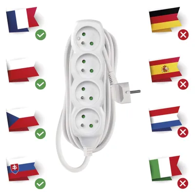 Prodlužovací kabel 5 m / 4 zásuvky / bílý / PVC / 1 mm2