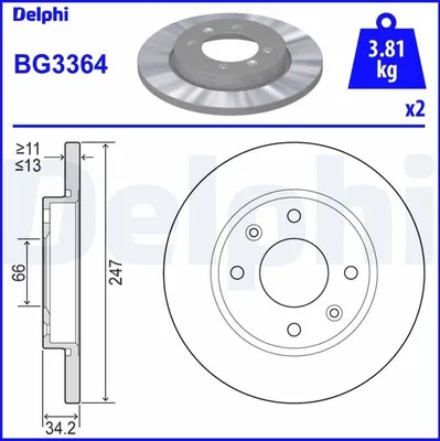 Produktbild von 2x DELPHI Bremsscheibe BG3364 passend für PEUGEOT 206 Schrägheck (2A/C) 34mm