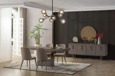 Produktbild von Essgruppe Essecke Esszimmer Esstisch Stühle Grau Holz Set 9tlg Moderne