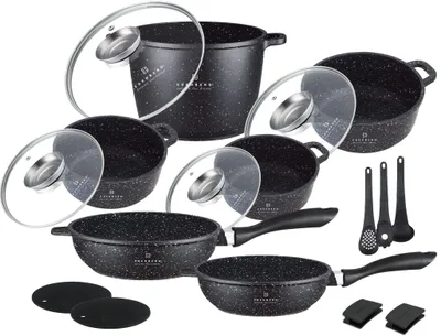 Produktbild von Topfset, 4 Töpfe, 2 Pfannen + Küchenzubehör, Silikonfüße, Induktion, Deckel
