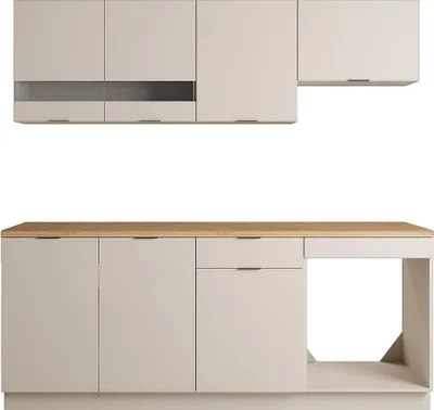Produktbild von Küchenmöbel-Set - Mit 200 cm Arbeitsplatte - Beige und Natur - CARMEO