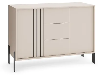 Produktbild von Kommode NORDIC 120 cm, Sideboard mit 2 Türen und 3 Schubladen, Wohnzimmerschrank mit Stauraum, Modernes Möbelstück, Metallbeine, Kaschmir