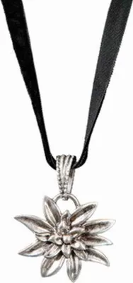Produktbild von Damen Trachtenschmuck Halskette klassisch mit Edelweiß-Blüte schwarz Metallic-Look