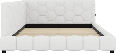 Produktbild von Flieks Polsterbett 140x200cm mit USB, Schlafsofa mit Lattenrost, Tagesbett Daybett Jugendbett mit LED, Gästebett Sofabett Doppelbett, Samt, Weiß
