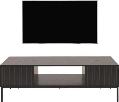 Zdjęcie produktu dla Stojak na telewizor HWC-O39, stolik pod telewizor szafka pod telewizor niska szafka pod telewizor półki, melamina MDF 39x120x60cm ~ wygląd drewna czarny