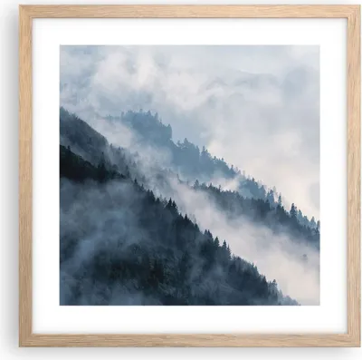 Produktbild von Gerahmtes Poster - Rahmen in heller Eiche - Berge Nebel Bäume - 40x40 cm - Wand Bild - Wanddeko - Wandbilder - Kunstposter - Wandposter - Bilderrahmen - Bilder - Kunstdruck - P2NAC40x40-4429