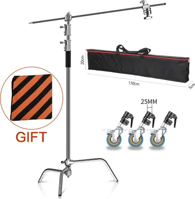 Image de Stand C en acier inoxydable, hauteur maximale 2,6 m, barre transversale réglable 1,07 m, 2,6 m avec sac à roues