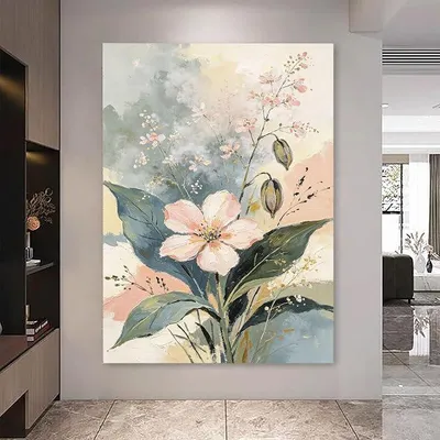 Produktbild von 100% Handgemaltes Ölgemälde mit Rosa Blumen Impasto Technik Pastellfarben Botanisches Blumenmotiv Originalkunstwerk Ungerahmt Von Der Natur Inspirierte Wanddekoration für Das Wohnzimmer 8