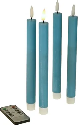 Produktbild von S/4 tlg. LED Stabkerze, Echtwachs/Kunststoff/LED, H. 24,5 cm, m. Fernbedienung (inkl. CR2025 Batterie), 4 Timerfunktionen, dimmbarm 2 Leuchtmodi, batteriebetrieben: 2xAAA (nicht enthalten), Farbe:blau