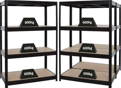 Produktbild von Mega Deal | 3x Schwerlastregal DINO | HxBxT 180x120x60cm | 4 MDF-Platten-Ebenen 6,5 mm | Fachlast 600kg | Schwarz