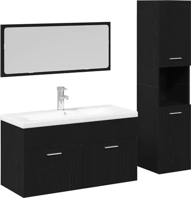 Produktbild von Badezimmermöbel-Set 4 pcs Schwarz Eichen-Optik Holzwerkstoff