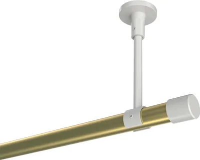 Produktbild von Interdeco Gardinenstange / Vorhangstange Messing-Optik / Weiß, Typ Sonette Santo (Kappe) ohne Ringe, Deckenmontage, 20 mm Ø 1-läufig, 600 cm