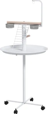 Produktbild von Anflugstange Freisitz für Papageien Sitzstange, 1 Leiter, 1 Schaukel, Futternäpfe, 60 x 60 x 138 cm, Weiß + Natur