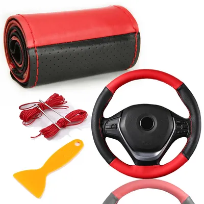 Immagine prodotto di Coprivolante in vera pelle, 37-39 cm, nero-rosso, per volanti