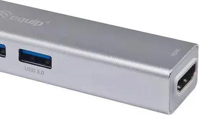 Zdjęcie produktu dla Equip 133480, USB 3.2 Gen 1 (3.1 Gen 1) Type-C, Srebrny, MicroSD (TransFlash), MicroSDHC, SD, SDHC, 4K Ultra HD, 30 Hz, HDMI, USB 3.2 Gen 1 (3.1 Gen 1) Type-A