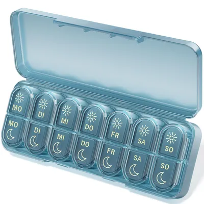Produktbild von Tablettenbox 7 Tage Morgens Abends Pillendose Klein Blau BPA Frei Tragbar