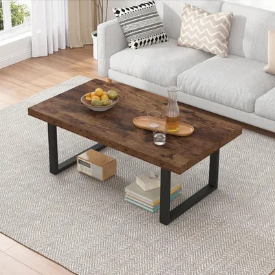Immagine prodotto di Tavolino rustico marrone, stile industriale, 100 cm, legno e metallo