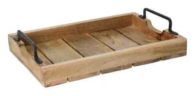 Produktbild von Tablett aus Mangoholz Braun 38x25 5cm Dekotablett im Landhausstil handgemacht