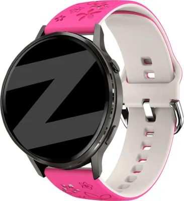 Produktbild von Bandz Silikonarmband „Blumen“, passend für Garmin Vivoactive 4s / Vivomove 3s / Venu 4 (41 mm) / Venu 3s / Venu 2s – Rauchviolett/Hellrosa