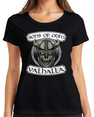 Immagine prodotto di Maglietta da donna Sons of Odin Valhalla Viking Warrior Skull Nordic, nera, XL