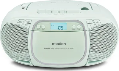 Produktbild von MEDION E66476 Stereo Sound System (Boombox, CD-Player, MP3, Kassette, tragbarer Kassettenspieler für Kinder, UKW Radio, AUX, Kopfhörer, Netz & Batterie) grün