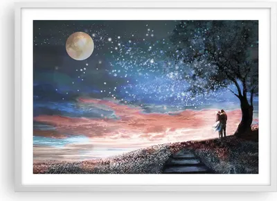 Produktbild von Gerahmtes Poster - Weißer Rahmen - Himmel Mond Liebhaber - 70x50 cm - Wand Bild - Wanddeko - Wandbilder - Kunstposter - Wandposter - Bilderrahmen - Bilder - Kunstdruck - P2WAA70x50-4800