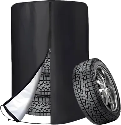 Productafbeelding van Bandenhoes voor 4 banden met trekkoord en ritssluiting, gemaakt van 210D Oxford-stof, regen-, zon- en stofbestendig (Ø 85 cm x H 120 cm)
