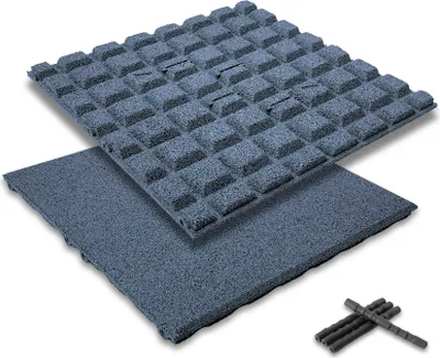 Produktbild von bepco Fallschutzmatte 4er Set - (50x50cm, Grau) - Gummifliese stoßdämpfend & rutschfest, mit 16x Verbindungsstiften, aus 100% recyceltem Gummi