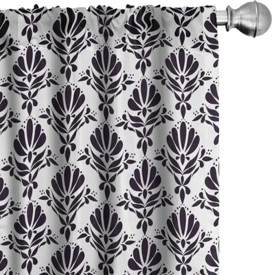 Immagine prodotto di ABAKUHAUS Tende antiche, tende, motivo monocromatico ripetuto ispirato alla botanica vittoriana nostalgica Nobility, 2 pezzi 75 x 225 cm, grigio scuro e bianco