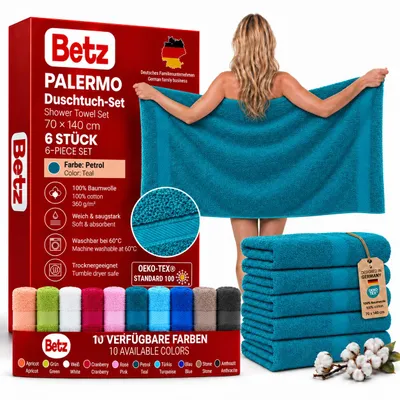 Produktbild von Betz 6 Stück Duschtücher 70x140 cm PALERMO 100% Baumwolle  Farbe: petrol