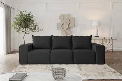 Produktbild von Sofa Designersofa ESTELLE 3-Sitzer mit Schlaffunktion Stoff Opera Velvet Schwarz