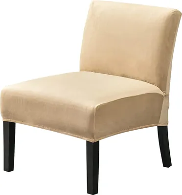 Produktbild von Stuhlhusse ohne Armlehnen, Abnehmbare Armlos-Stuhlhusse, Stretch-Armloser Stuhl Schonbezug, Rutschfeste Sofa-Couch Abdeckung(Beige, Samt)