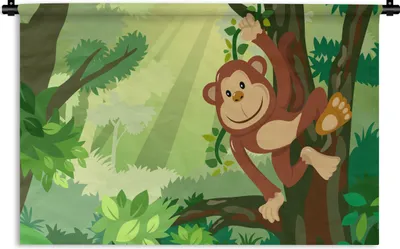 Produktbild von MuchoWow® Wandteppich Wandbehang Illustration - Affe - Dschungel 120x80 cm Tapisserie Dekoration Wandtuch - Wanddekorationen - Wandtücher