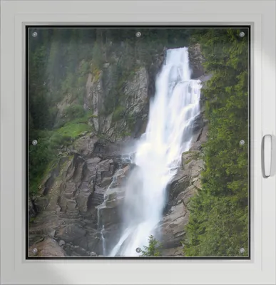 Produktbild von Wallario Lichtschutzbild, Dekorativer Sichtschutz Sonnenschutz 96 x 93 cm mit Motiv: Wasserfall - Verdunklung ohne Bohren