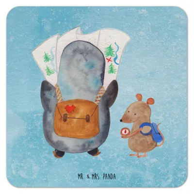 Produktbild von Mr. & Mrs. Panda Bierdeckel Pinguin & Maus Wanderer 100er Set - Eisblau - Geschenk, Tassenuntersetzer, Wandern, Flaschenuntersetzer, Pinguine, gläseruntersetzer
