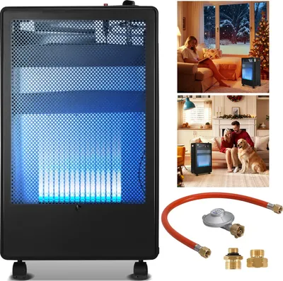 Immagine prodotto di Scaldabagno a gas Ikodm da 3,8 kW con tecnologia Blue Flame, 2 livelli di riscaldamento e 2 adattatori