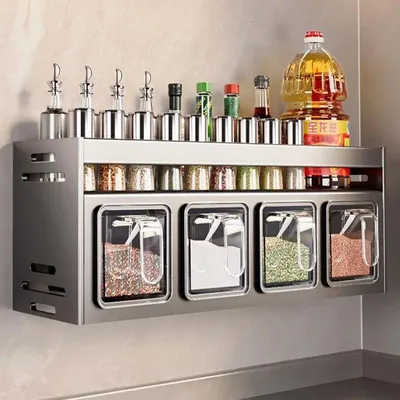 Immagine prodotto di Portaspezie - Contenitore per la cucina - 4 vasetti - Acciaio inossidabile - Versatile - Riutilizzabile - Grigio