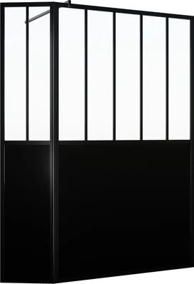 Image de Paroi de Douche Façon Verrière avec Volet Pivotant - 120+40x200 cm - Verre Transparent et Noir