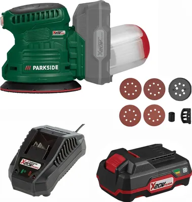 Produktbild von PARKSIDE Akku-Exzenterschleifer PAEXSG 20-Li  4 Schleifblättern,mit Akku 2.0 Ah Ladegerät