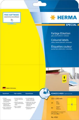 Produktbild von HERMA Etiketten A4 gelb 105x148mm Papier matt ablösbar 80St.