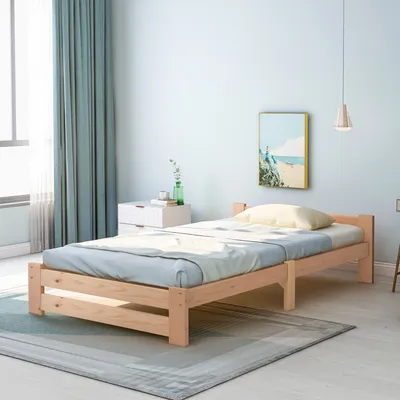 Immagine prodotto di Letto singolo Sweiko in legno massiccio con testiera e rete a doghe letto futon 90x200cm naturale (senza materasso)